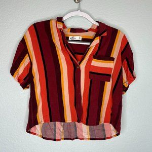 Retro Cropped Striped Short Sleeve Button Up Hollister Top Women's Small (S)